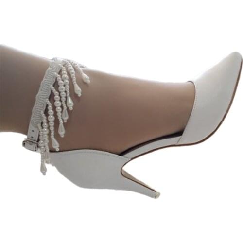 BaoYaFang Fashion white pointed fringe shoes party bridesmaid dress shoes