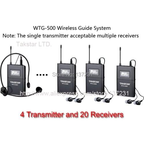 New Hot Takstar Uhf Tour Guide Wireless System Church System (4 Transmitter and 20 Receivers) Takstar WTG-500 Museum Visiting
