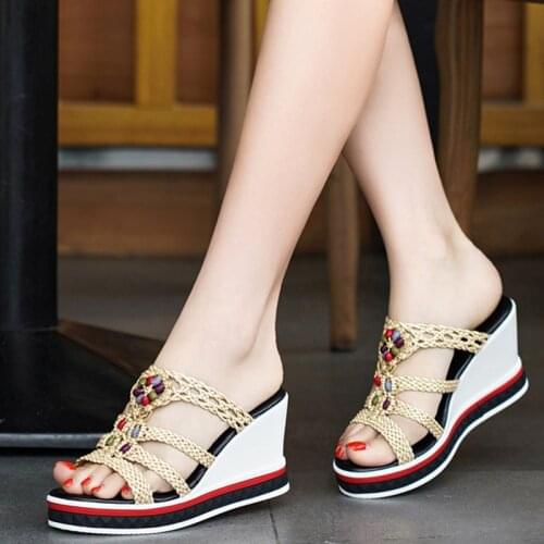 Brand Women Slippers Platform Wedge Peep Toe Casual Bling Color Mixing Slide Outdoor Beach Ladies Shoes Woman Zapatos De Mujer