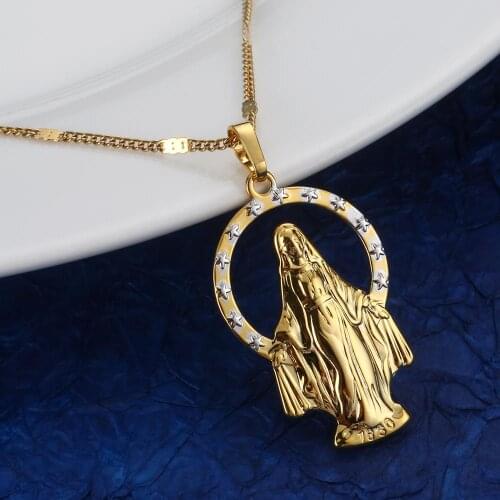 Gold Color Virgin Mary Pendant Necklace Blessed Catholic Church Trendy Virgin Star Chain Jewelry