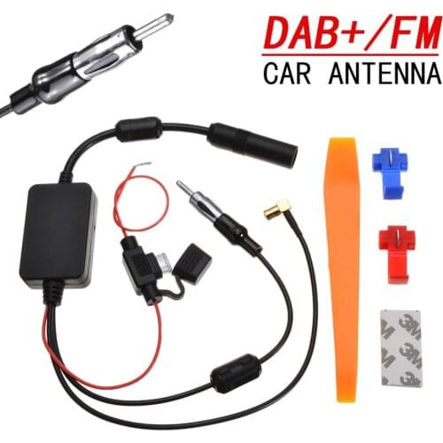 Black FM/AM Radio Stereo Aerial Signal Amplifier DAB+ Car Antenna Kit Adapter Cable Cars Antenna Signal Boost Cables Accessories