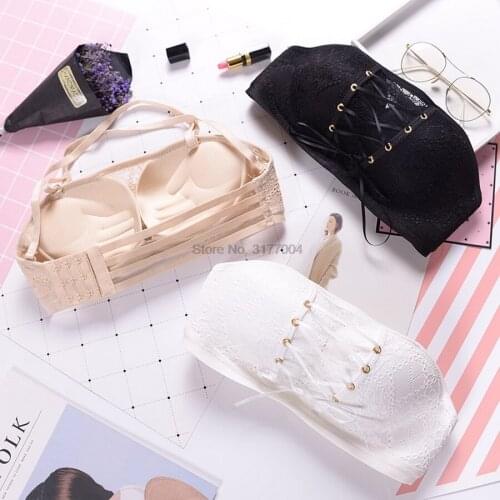DHL 100pcs Women Invisible Bra Gather Strapless Padded Push Up A B Bra Underwear