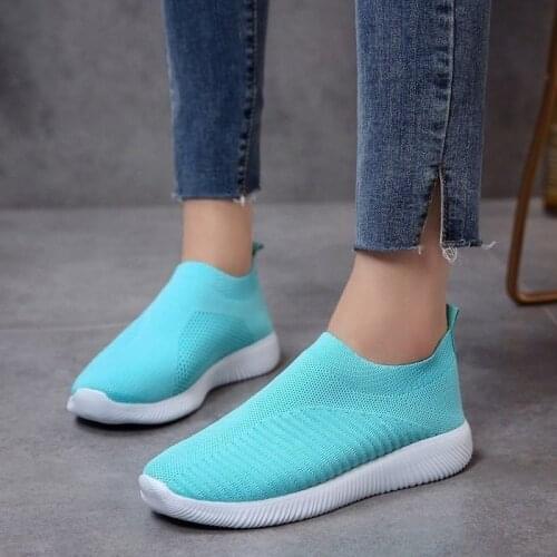 Breathable flying woven mesh womens shoes new flying woven stretch cloth comfortable sports shoes flat casual walking shoes