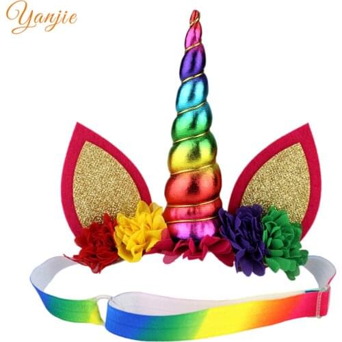 Rainbow Unicorn Headband For Girls 2021 Unicorn Ears Glitter Adjustable Elastic Hair Band Kids Unicorn Party Hair Accessories