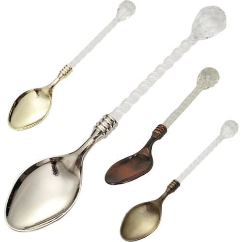 Coffee Spoon Ice Cream Dessert Spoon Retro Multi-purpose With Transparent Handle Stirring Spoon For Home Kitchen Bar Utensils
