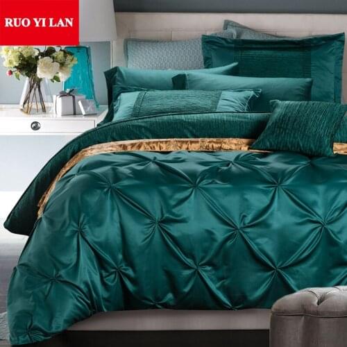 4pcs European Lattice Pattern Washed Silk Bedding Set Satin Bed Linen Bedclothes Queen King Duvet Cover Bed Sheet Pillowcases