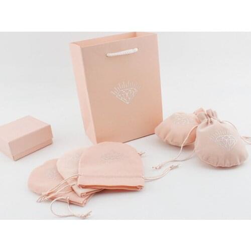 Pink Diamond Square jewelry organizer box For Ring Pendant Wedding Birthday Decoration Event Party Paper Bags Gift Flannel Bags