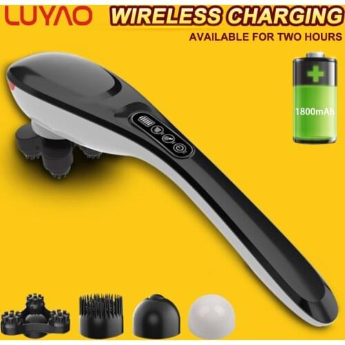 LUYAO 4 In 1 Multifunctional Wireless Charging Cervical Massage Stick Rechargeable Intelligence LCD Shoulder Neck Black Massager