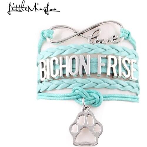 Little MingLou Infinity love Bichon Frise Bracelet pet dog paw Charm leather wrap men bracelets & bangles for Women jewelry