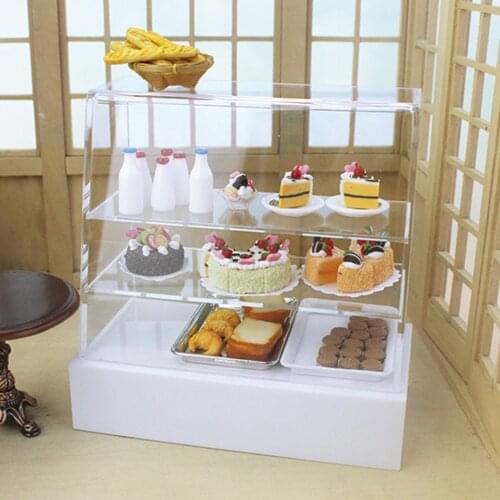 Miniature Dollhouse Toy Sliding Door Snack Cake Cabinet Model DIY Play Children Toys Girls Birthday Christmas New Year Gift