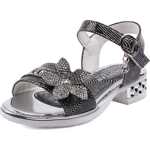 Fashion Crystal Flower Sandals Kids Dress Shoes For Little Girl Beach Elegant Summer Child Leather Sandals 3 8 9 10 11 12 Years