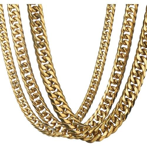 11-16mm Necklaces for Cool Men Gold Tone Stainless Steel Double Curb Cuban Chains Mens Necklace or Bracelet Fashion Jewelry