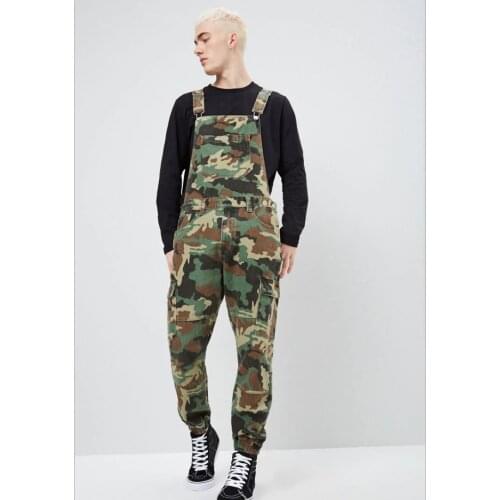 2021 New Fashion Camouflage Design Jeans Denim Overalls Men Casual Wash Skinny Bib Overalls Jeans Male Jumpsuit Jean Pant