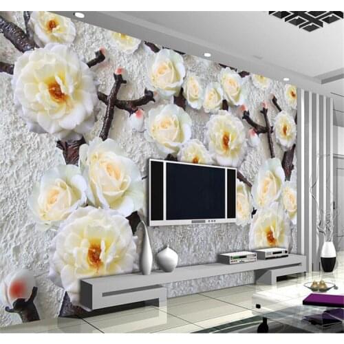 Customize any size 3D embossed flower Wallpaper Modern Living Room Bedroom Background Snow Plum Blossom Photo Home Decoration