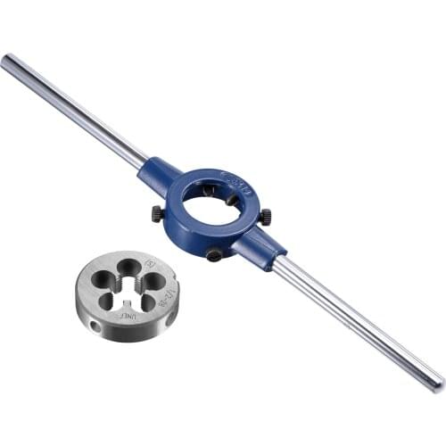 Uxcell Round Die Stock Handle Wrench Set 1/2-28 UNEF Threading Die and 38mm Die Holder with 5 Adjustable Screws