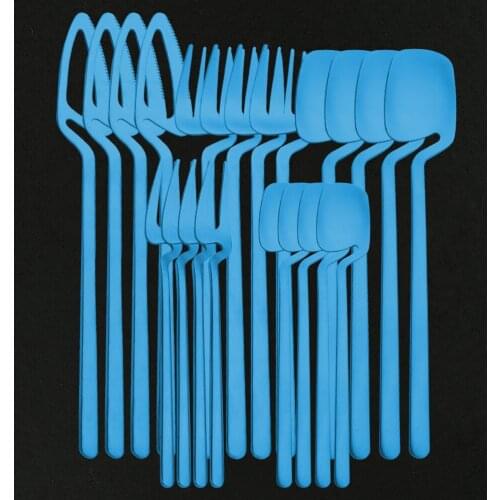 20Pcs Blue Cutlery Set 304 Stainless Steel Dinnerware Matte Silverware Dinner Gold Knife Fruit Fork Spoon Flatware Tableware Set