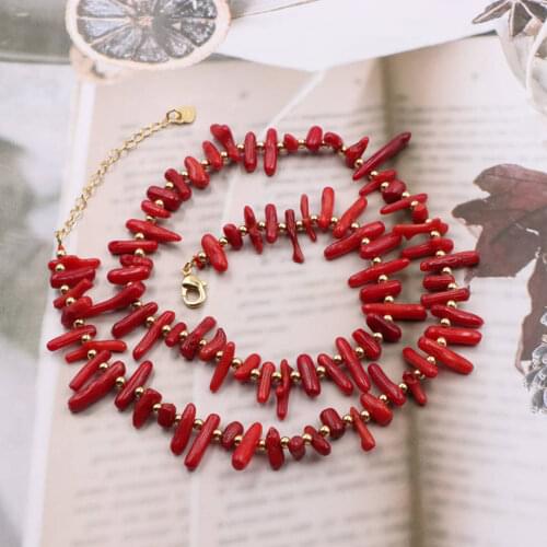 Delicate Strand Necklace Bracelet for Women Girl Coral Stone Chips Beads Choker Statement Bangle Gifts Jewelry Accessories B137