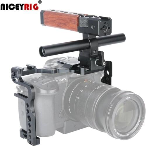 NICEYRIG for Panasonic Lumix GH5 / GH5S Camera Cage Kit with HDMI Cable Clamp Cheese Top Handle NATO Rail Cold Shoe 15mm Rod