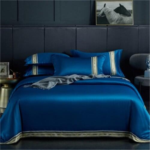 New Luxury Bedding Set Super Soft Tencel Washing Embroidery Sheet Solid Color Home Flat Bedding King Queen Size 4Pcs