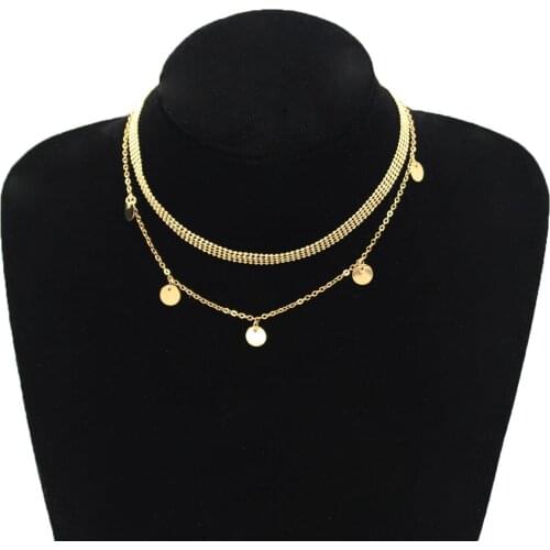 Fashion Multi-layer Clavicle Chain Necklace Gold Silver Color Bead Sequins Choker Necklaces for Women Neck Jewelry XL496