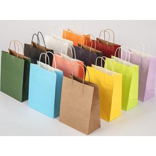 40pcs/lot Kraft Paper Bags with Handles Gift Packing bags for Wedding Baby Birthday Christmas Party bags for packaging 21x15x8cm