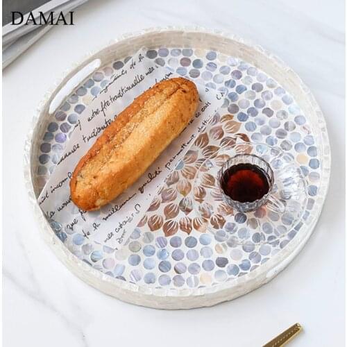 Natural Shell Wood Trays Decorative European Large Round Cake Dessert Plate Hotel Restaurant Serving Tray Living Room Decoration