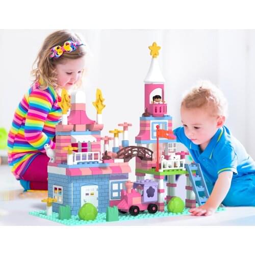 Pink Princess Castle Blocks Girls Toy DIY Big Size House Building Blocks Colorful Brick Toys For Children Christmas Gift