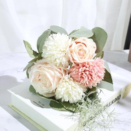 Roses artificial flowers white for home wedding decoration high quality big bouquet living room table decor craft fake flower