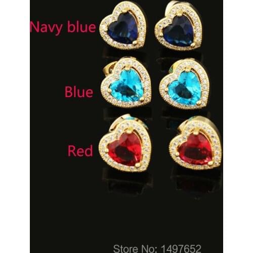 Heart Love 3 Color Stud Earrings Jewelry For Women Romantic / Gold Color Exquisite crystal Earrings Best Gifts