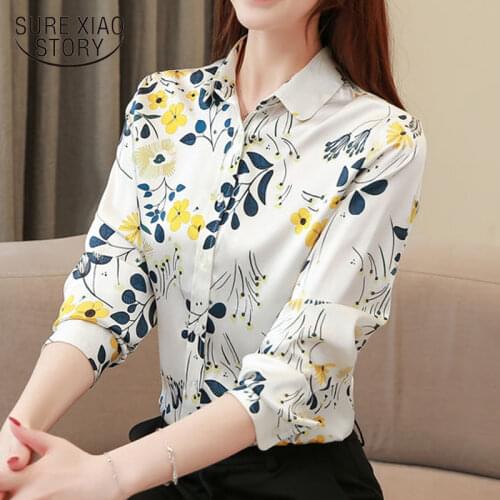 Silk Print Shirt 2021autumn New Female Long Sleeved Shirts Fashion Silkworm Silk Women Tops and Blouses Plus Size Tops 7049 50