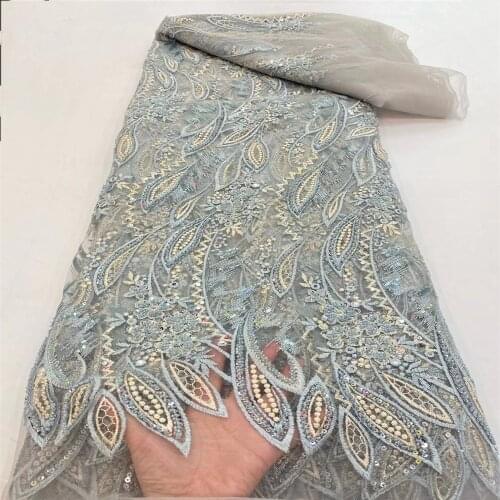 SJ Lace Latest African Lace Fabric 2021 High Quality African French Net Handmade beaded Embroidery Tulle Lace For Dresses r2-76