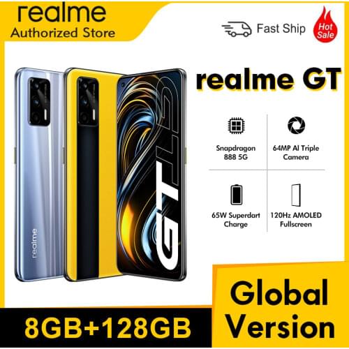 Global realme GT 5G NFC 6.43" Smartphone 8GB 128GB 65W Dart Charge Qualcomm Snapdragon 888 5G 120Hz AMOLE 4500mAh Mobile Phone