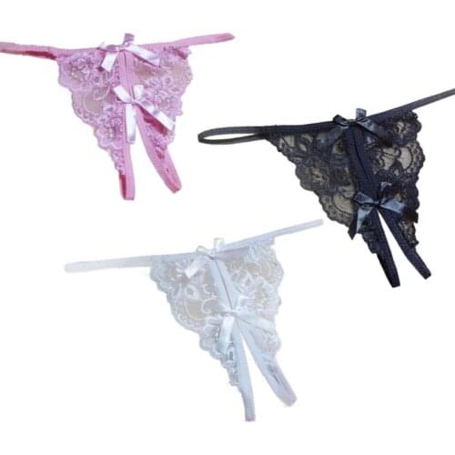 Passionate And Fun Sexy Panties 4-Color Lace Solid Bow Low Waist Sexy String Underwear Underclothes Open G String Thong