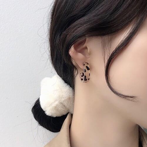 Vintage Leopard Printed Acrylic Hoop Earrings For Women Korea INS Geometric C Shaped Resin Earrings 2021 Trendy Fashion Jewelry