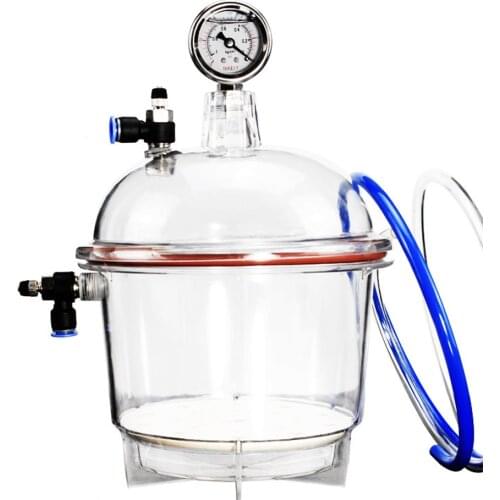Transparent plastic vacuum dryer 250mm with double valve and pressure gauge, thickened PC-3 polycarbonate