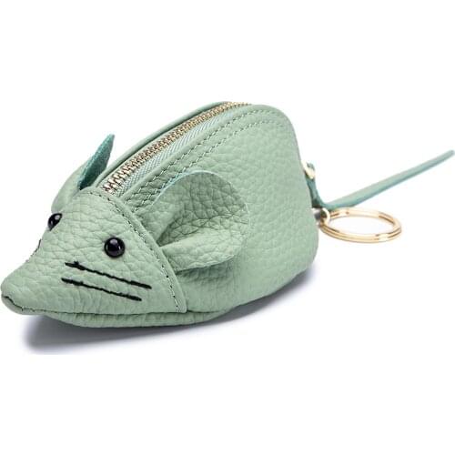 Cute Animal Design Lady Lipstick Bag Fashion Key Case Wallet Full Grain Cow Leather Lovely Mini Mouse Shape Purse