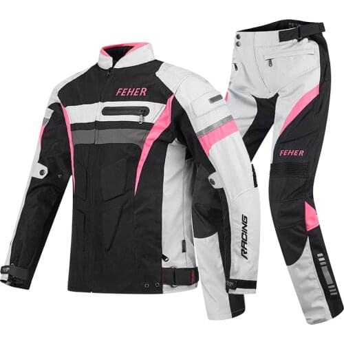 Womens Waterproof Motorcycle Racing Riding Jackets Pant Motocross Full Body Armor Keep Warm Clothing Suit Moto Equipment Pink