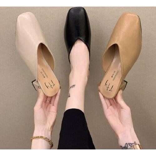 Korean version of the retro wild thick with high heels square head Baotou half drag a pedal lazy Muller shoes women