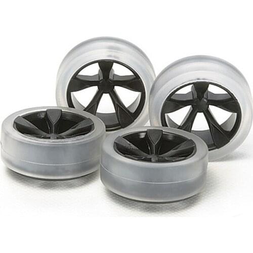 1Set(4Pcs) Tamiya 94896 Soft Low-Profile Tire & Carbon Wheel Set (5-Spoke) Spare Parts