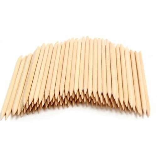 100pcs Wood Sticks, Wood Nail Art, Double Sided Wood, Orange Nail Art Cuticle Stick for Pusher Remover Manicure Pedicure, 4.3