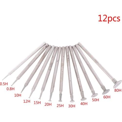 12Pcs Drill Diamond Grinding Head Bur 2.3mm Jade Stone Carve Polish Engrave Tool
