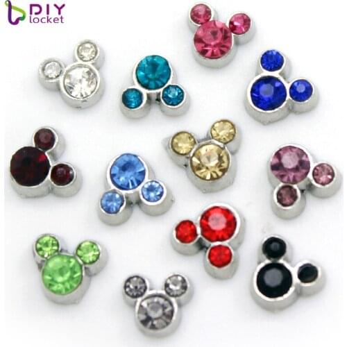 12pcs Mickey BirthstoneFloating charms Mix Color DIY jewelry Fit memory lockets & Floating locket pendant bracelet LSFC116*12