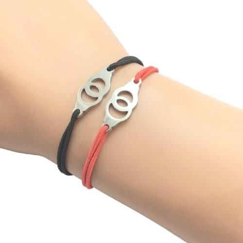 2pcs Wish Bracelet Stainless Steel Handcuffs Charm Heart Pendant Adjustable Cord Bracelet