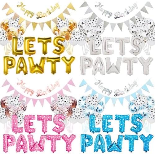 23pcs/Set Pet Dogs Party Decoration Kit LETS PAWTY Balloons Birthday Banners Birthday-Supplies For Dog Cat SN3799