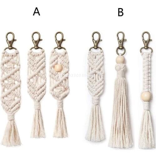 3Pack Macrame Keychains Boho Macrame Bag Charms with Tassels Car Hanging Jewelry Dropship