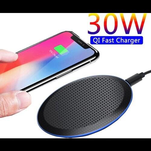 30W QI Fast Wireless Charger for iPhone 11 12 Pro Xs max Wireless Charging for Samsung Xiaomi Huawei Phone QI Charger Ultra-thin