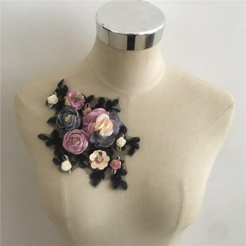 3D Flower Lace Fabric Beauitful Embroidery Collar Neckline Applique trim Bridal Wedding dress DIY White Sewing Craft supplies