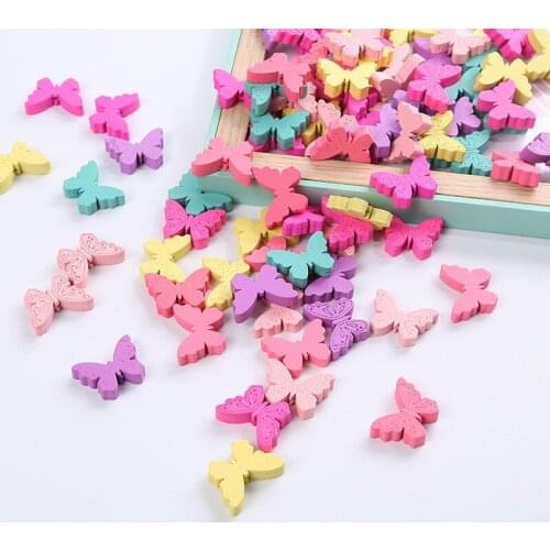 50pcs 25mm Mixed Color Wood Beads Butterfly Beads with Hole for Jewelry Making DIY Craft Accessories