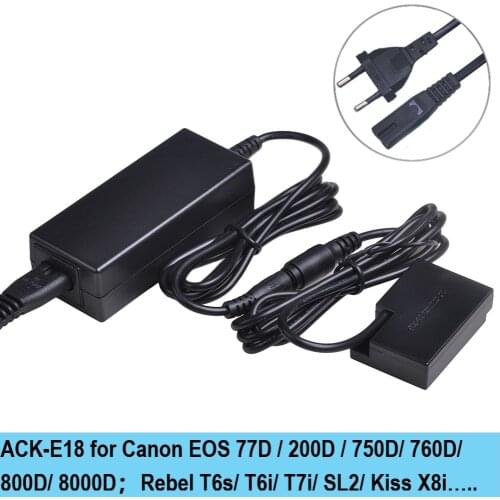ACK-E18 LP-E17 ACK E18 AC Power Adapter for Canon EOS 77D, 200D, 750D, 760D, 800D, 8000D, Rebel T6s, T6i, T7i, SL2, Kiss X8i