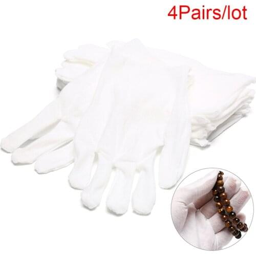 4Pairs Unisex White Gloves Cotton Soft Thin Coin Jewelry Silver Inspection Work Gloves Handling Work Hands Protector Gloves